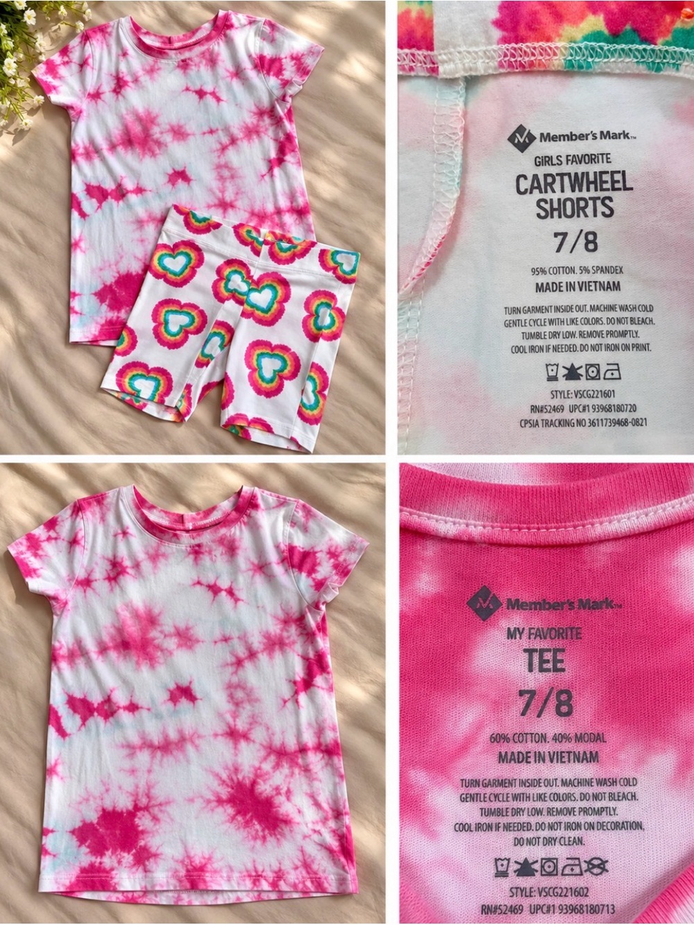 Member's Mark Girls' Pink Tie-Dye Tee and Heart Print Shorts Set - Pink - 7/8
